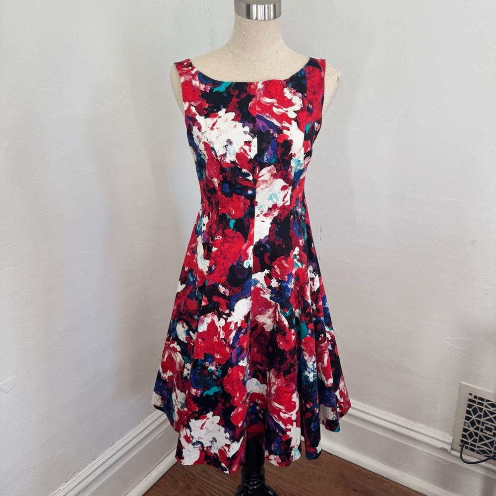 Maggy London Red and Blue Floral Midi Dress - Picture 2 of 9